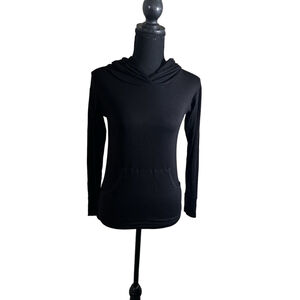 NWT Zara Terez Black Hooded Long Sleeve Tee Large Kangaroo Pocket Soft Stretch